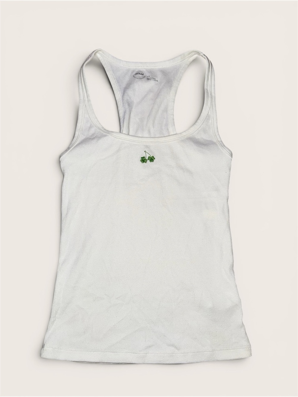 aerie White Ribbed Tank Top Clover Embroidery Size Small NWT